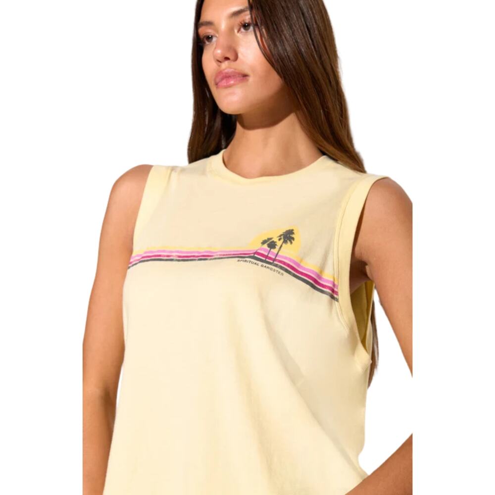 Spiritual Gangster Women's Sunset Stripe Bowery Tank Sz XL